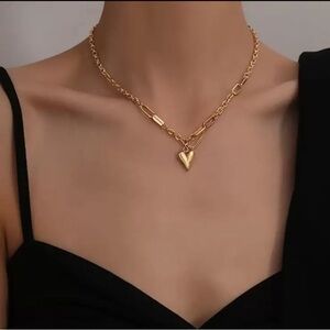 Gold Plated Stainless Steel Heart Chain Pendant Necklace
